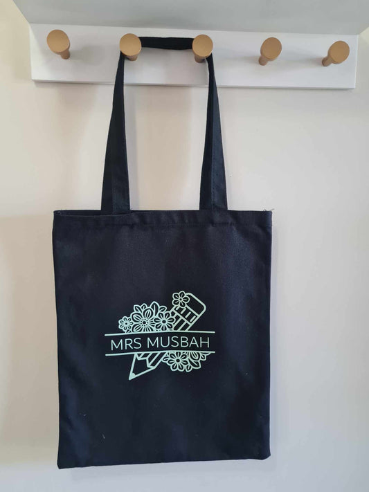 Floral Pencil – Personalised Teacher Tote Bag