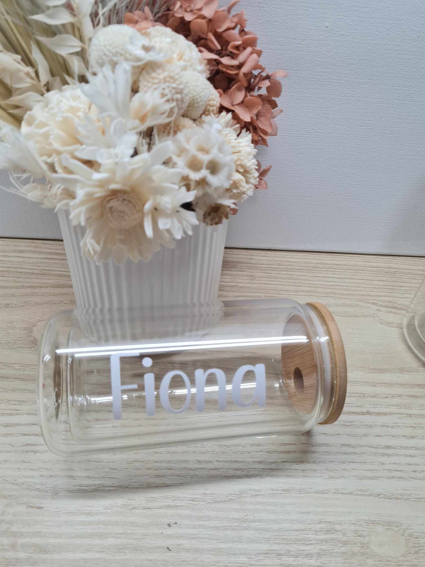 Personalised Glass Can with Lid and Straw