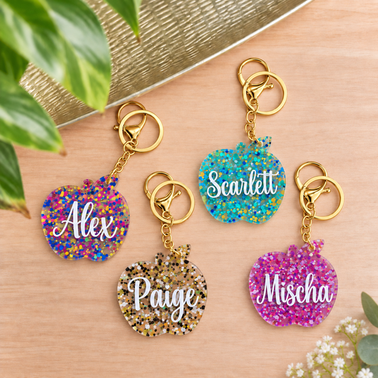 Glitter Apple Personalised Keyring