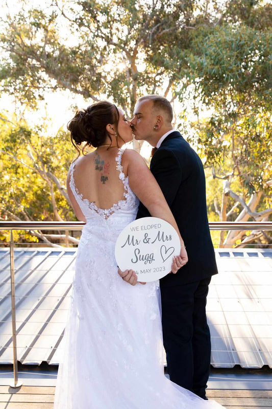 We Eloped Round Sign