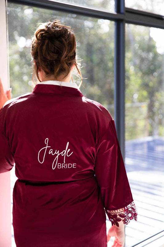 Satin Lace Robes - Burgundy