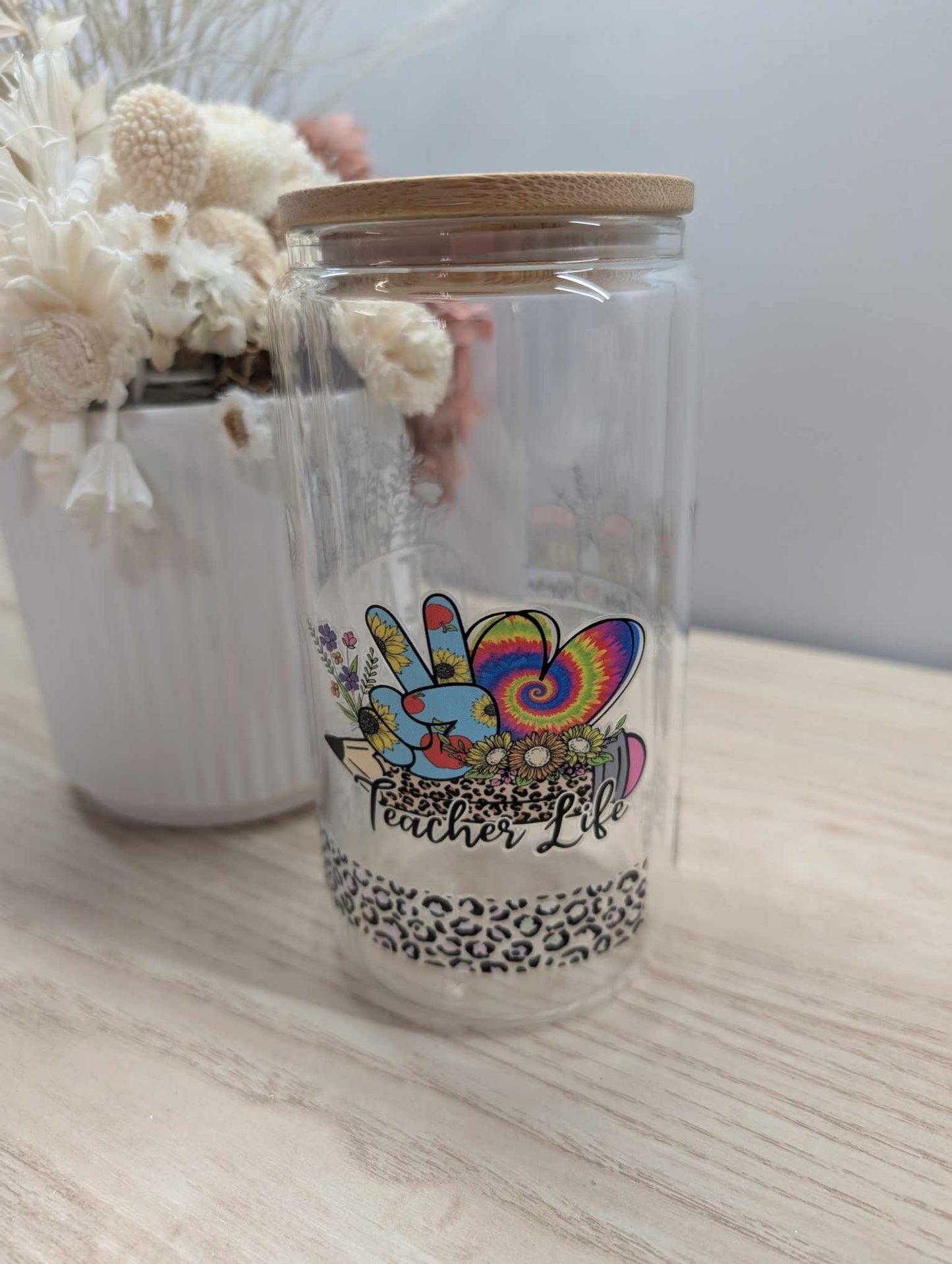 Teachers Plant Seeds Glass Can with Lid and Straw