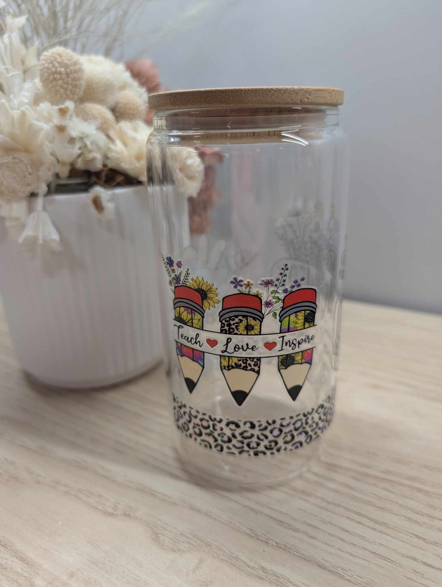 Teachers Plant Seeds Glass Can with Lid and Straw