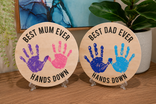 Personalised Best Mum / Dad Ever Handprint Plaque