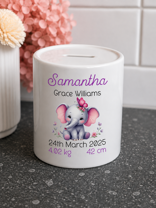 Elephant Birth Details Money Box