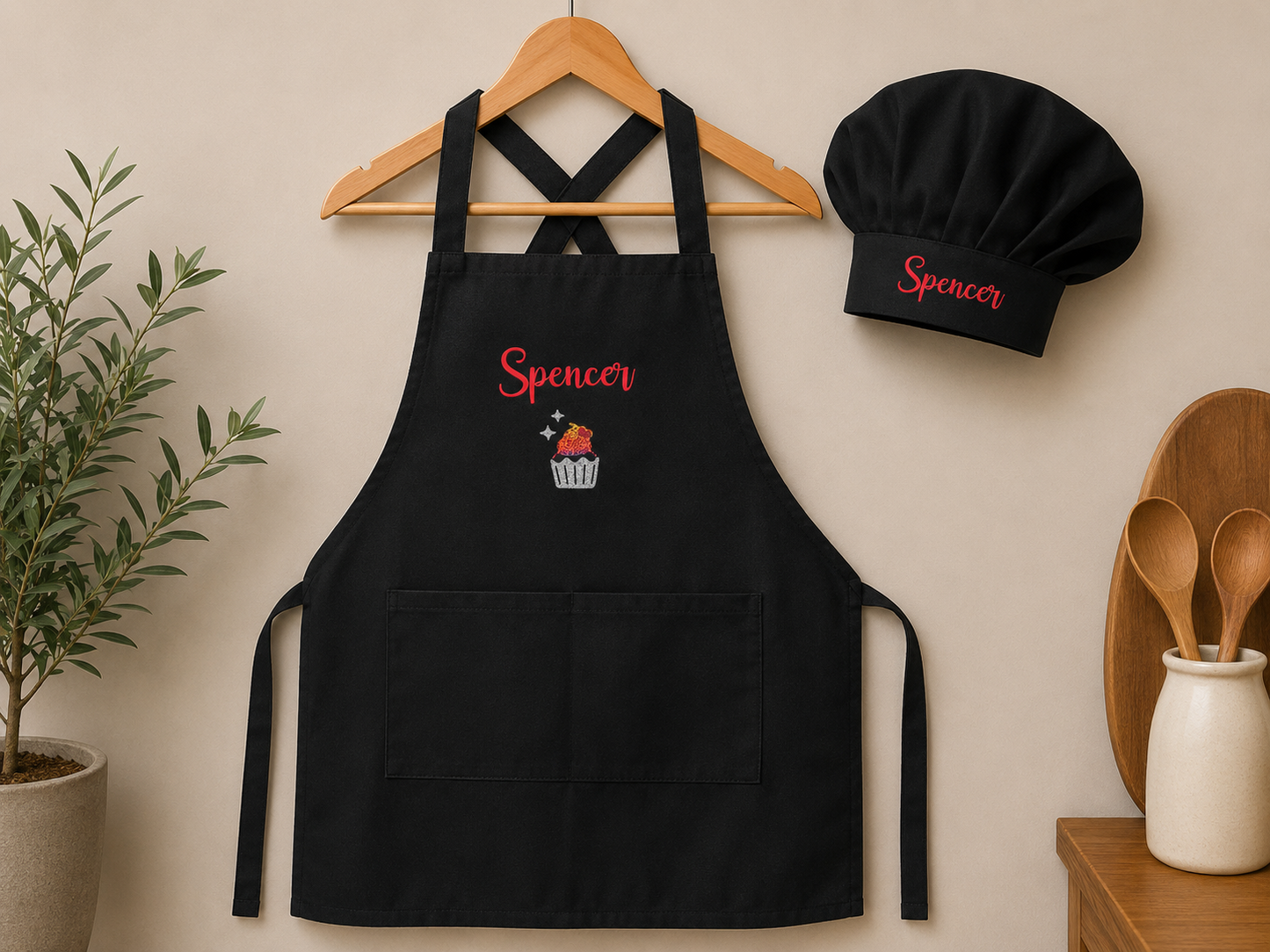Personalised Kids Apron & Chef Hat Set – Cupcake Design