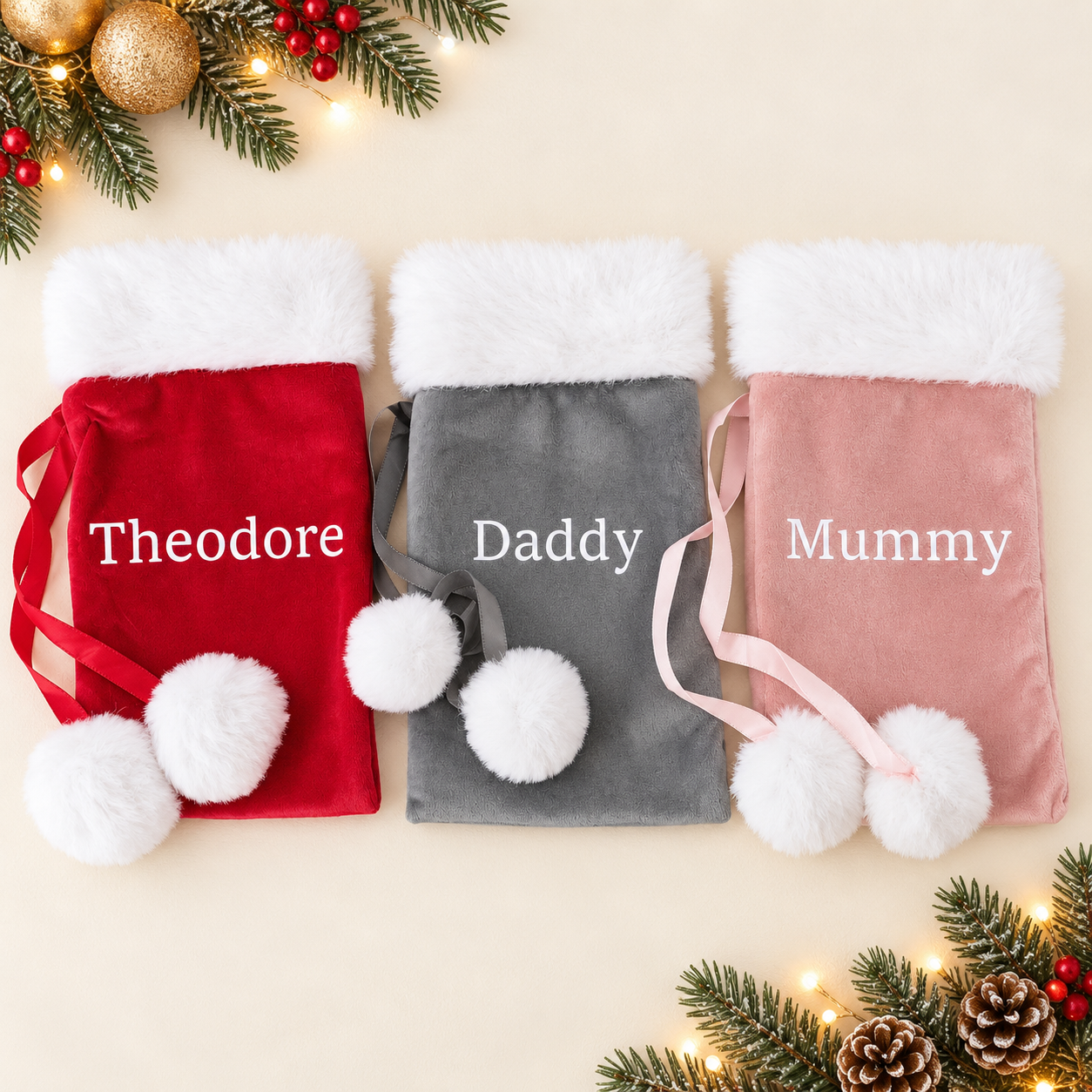 Personalised Mini Pom Pom Santa Sack