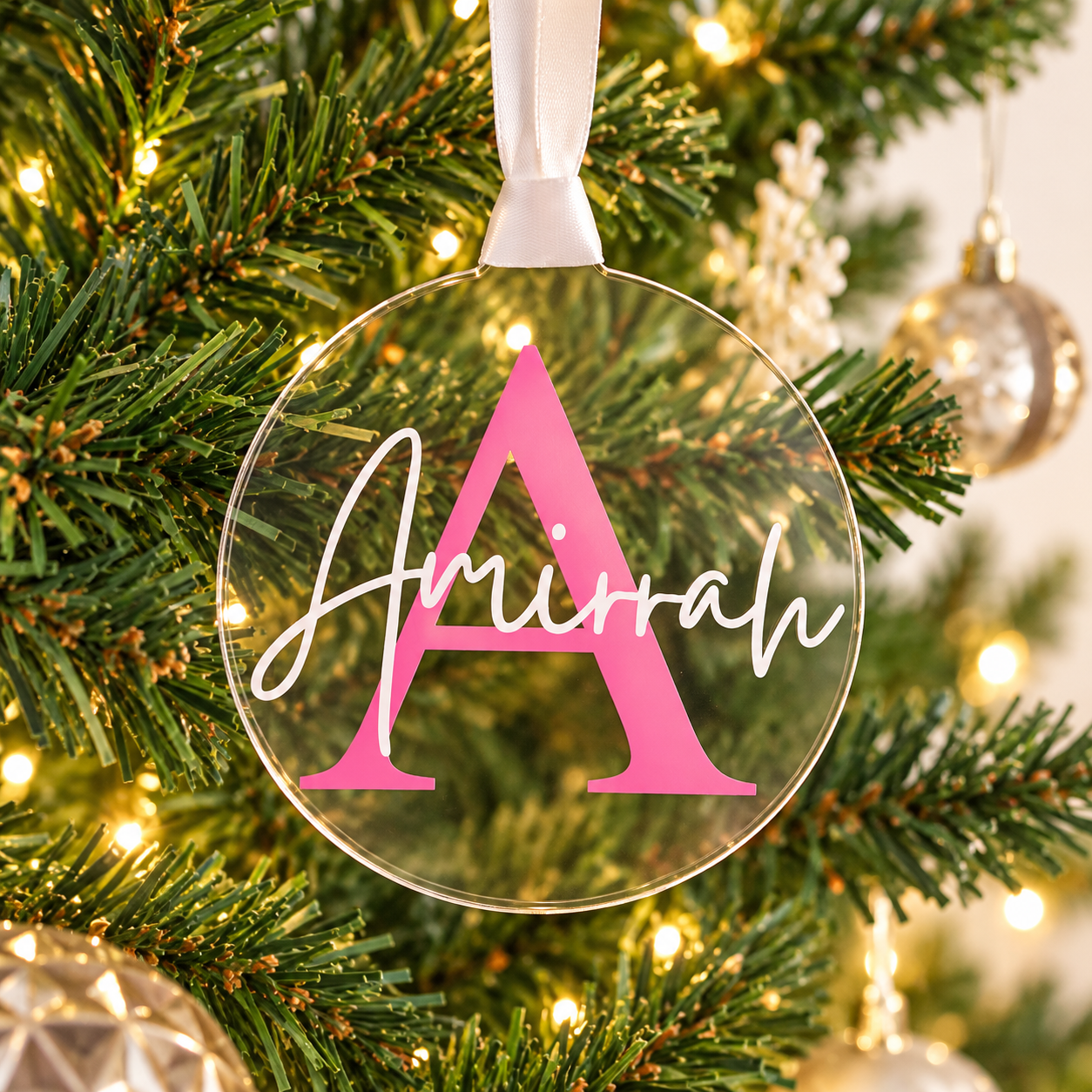 Personalised Initial & Name Clear Christmas Bauble
