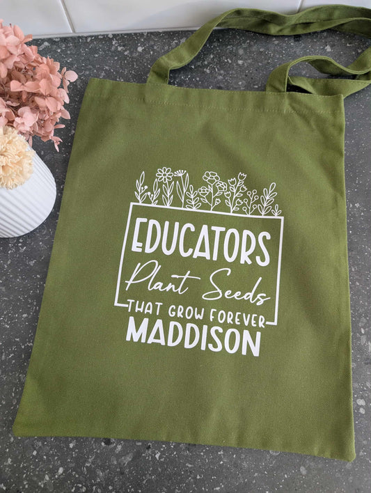 Plant Seeds That Grow – Personalised Teacher Tote Bag