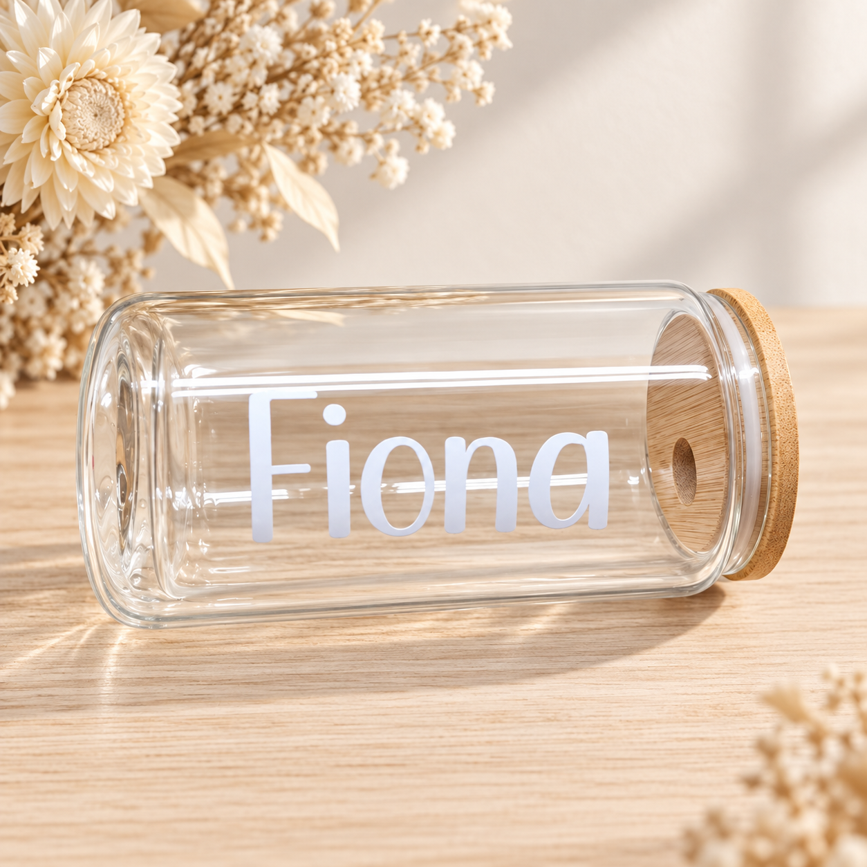 Personalised Glass Can Tumbler with Bamboo Lid & Straw