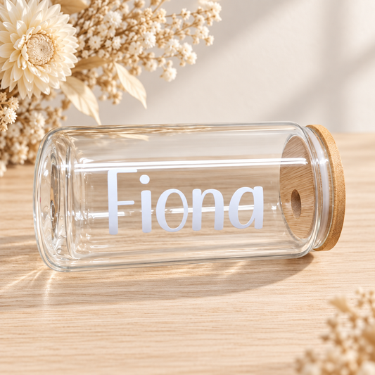 Personalised Glass Can Tumbler with Bamboo Lid & Straw