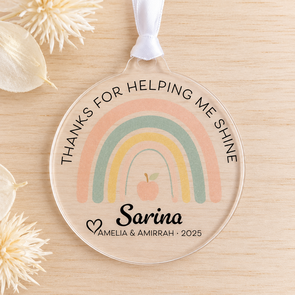 Personalised Helping Me Shine Teacher Christmas Bauble
