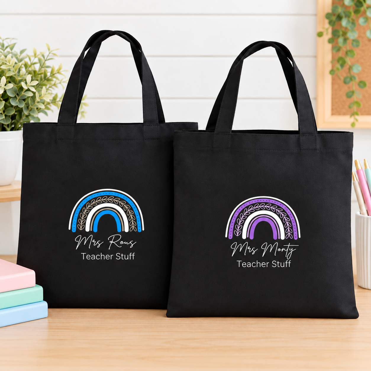 Rainbow Teacher Stuff Personalised Tote Bag