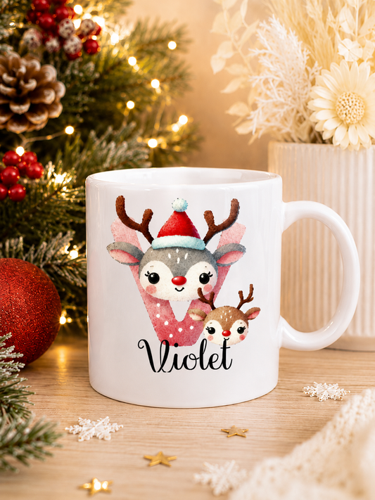 Christmas Reindeer Initial Personalised Mug