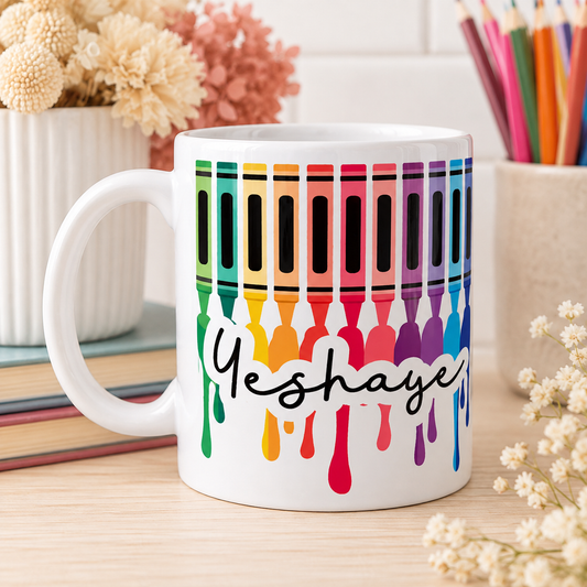 Colourful Crayons Personalised Teacher Mug