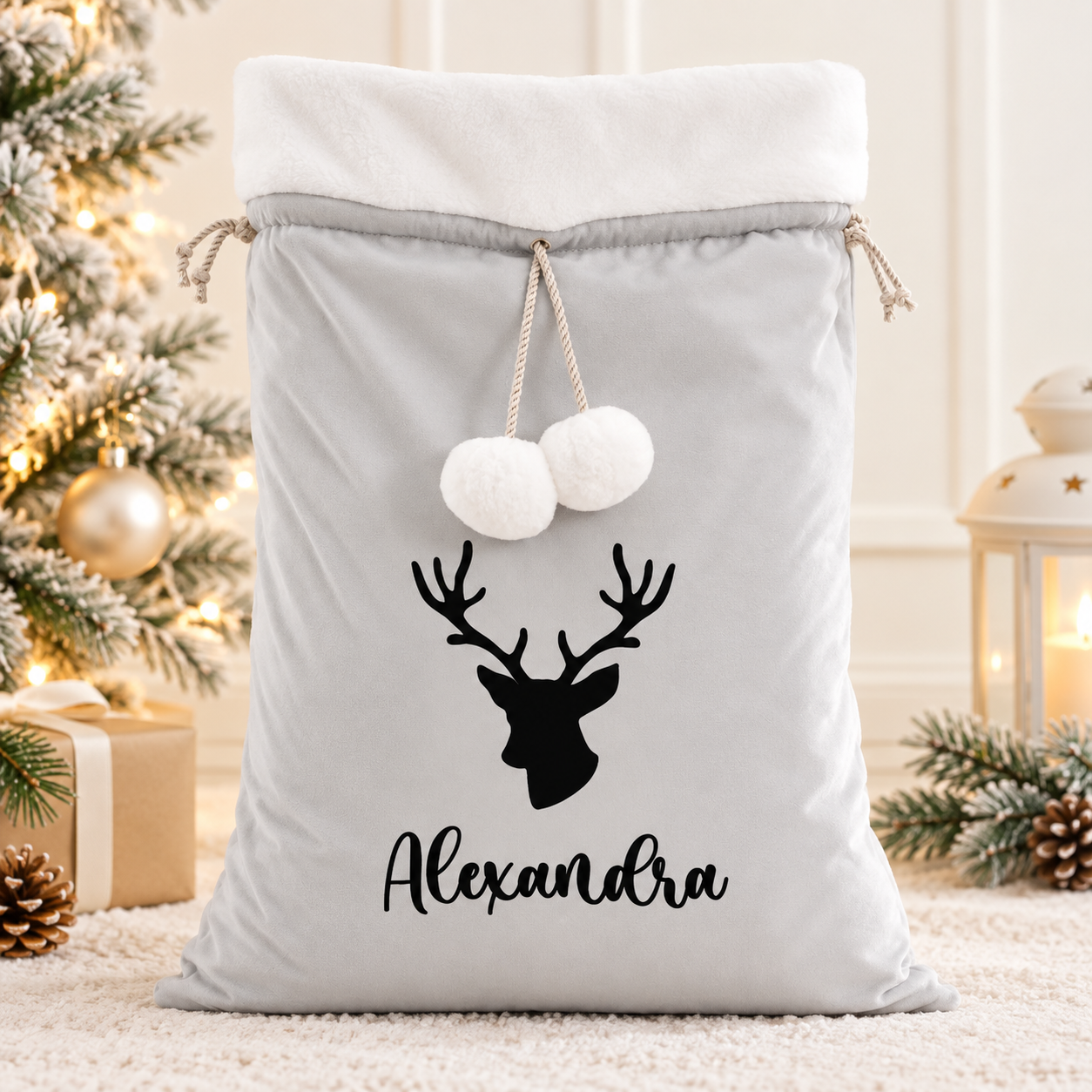 Personalised Plush Santa Sack – Reindeer Design