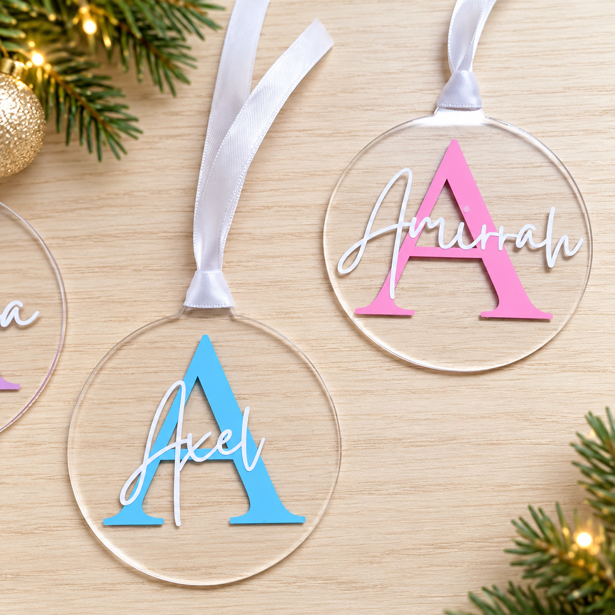 Personalised Initial & Name Clear Christmas Bauble