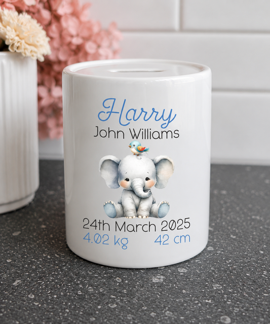 Elephant Birth Details Money Box
