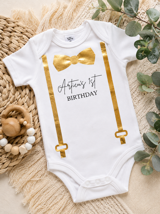 Personalised Birthday Suspenders Onesie