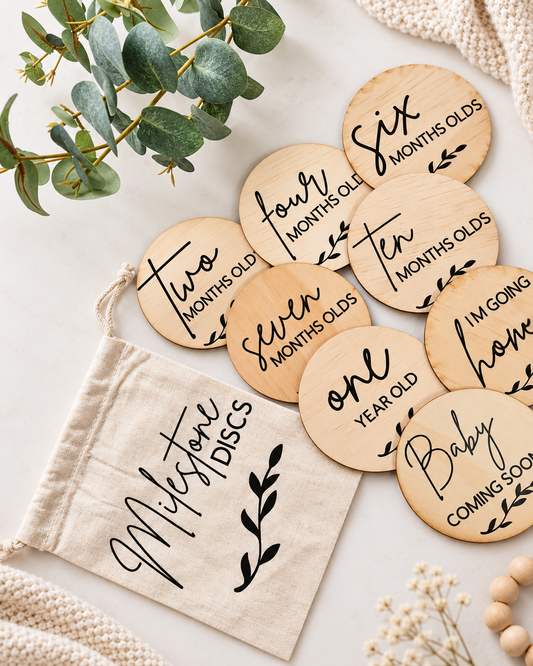 Baby Milestone Discs – Set of 8 Double-Sided Wooden Plaques