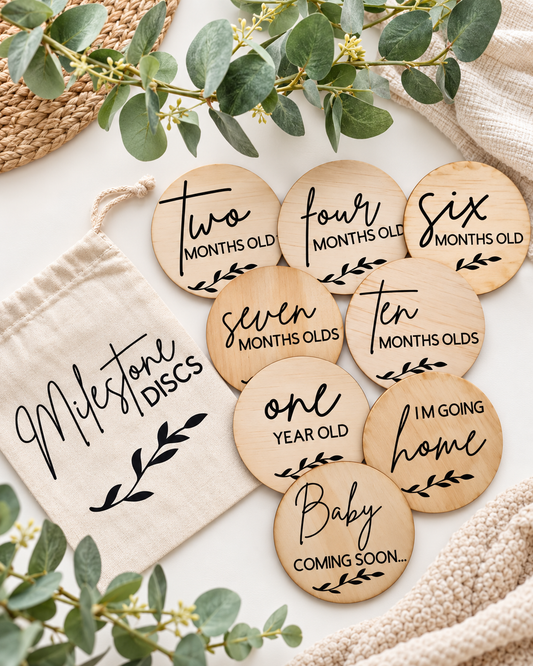 Baby Milestone Discs – Set of 8 Double-Sided Wooden Plaques