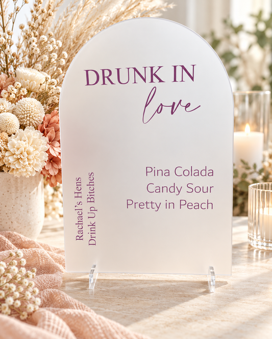 A4 Personalised Drunk in Love Drinks Sign – Wedding &amp; Hens Party