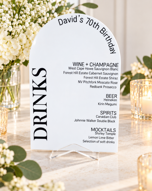 A4 Personalised Drinks List Sign – Wedding &amp; Event Bar Menu