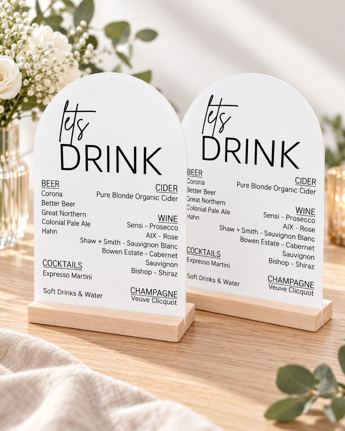 A4 Personalised Let's Drink Sign – Wedding & Event Drinks Menu