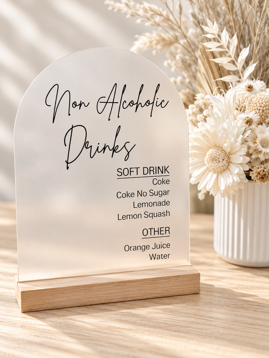 A5 Personalised Non-Alcoholic Drinks Sign – Wedding & Event Drinks Menu