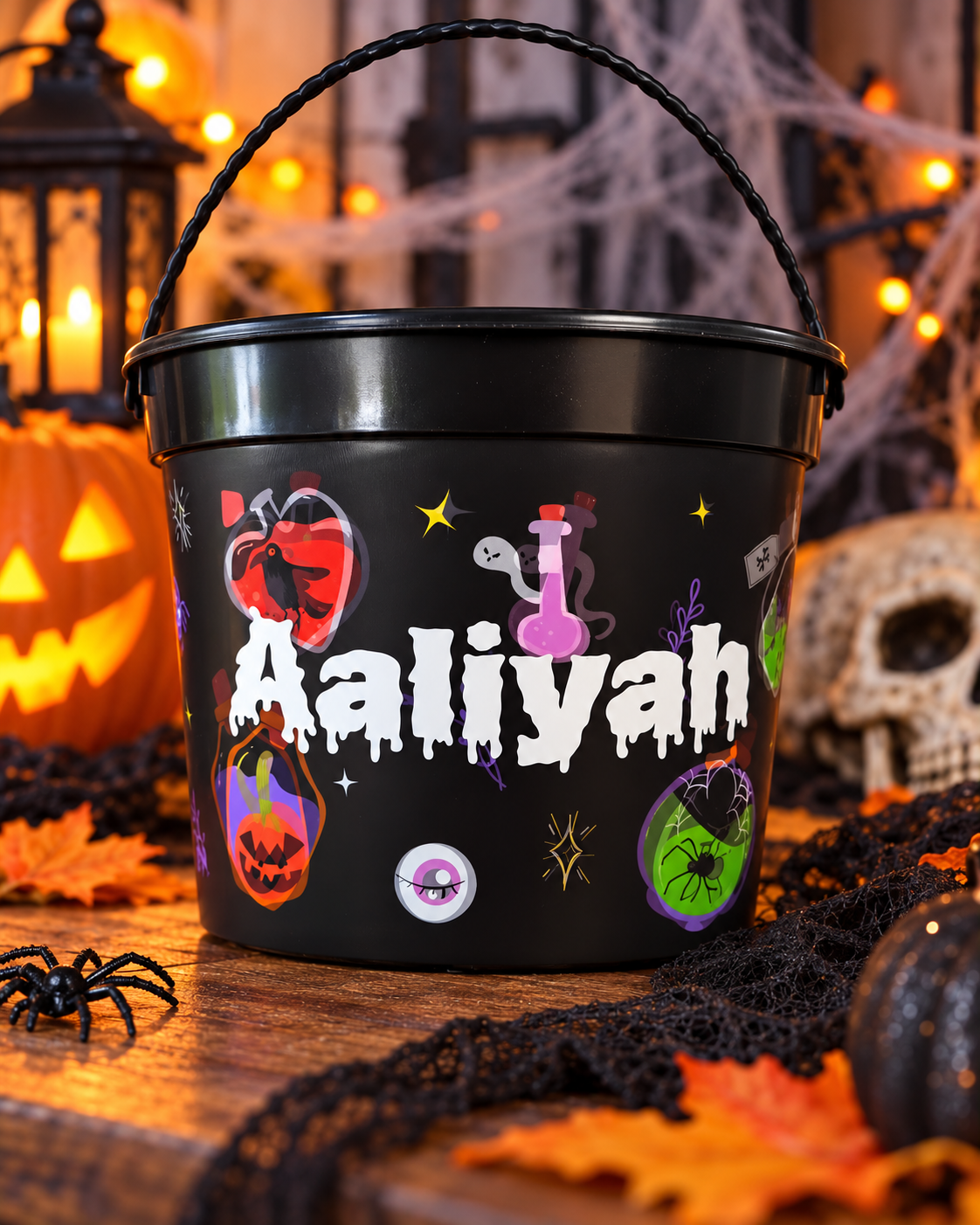 Personalised Halloween Bucket Name Decals