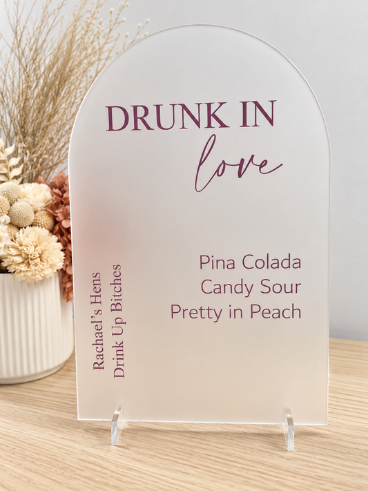 A4 Personalised Drunk in Love Drinks Sign – Wedding & Hens Party