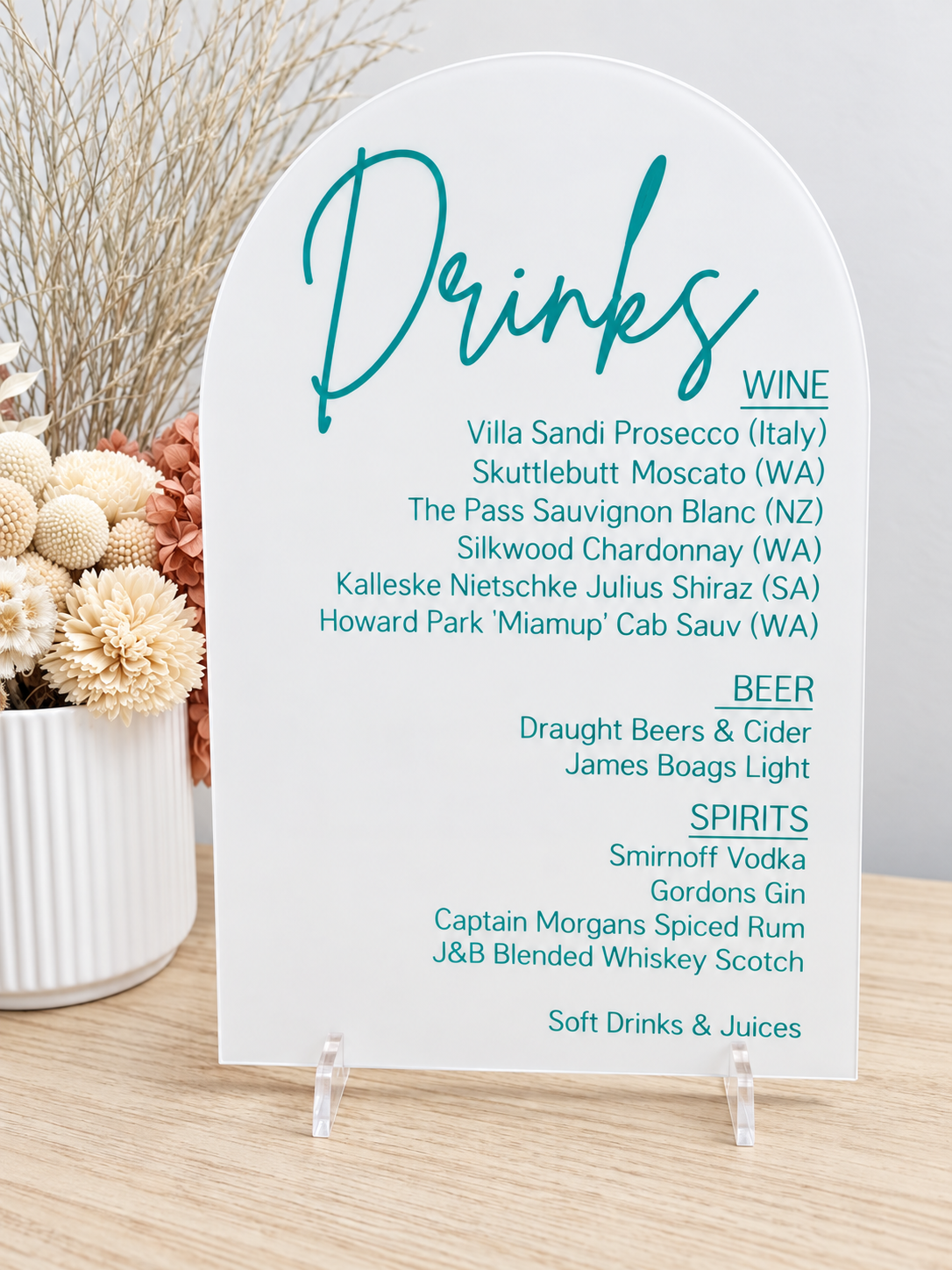 A4 Personalised Drinks Sign – Wedding & Event Drinks Menu