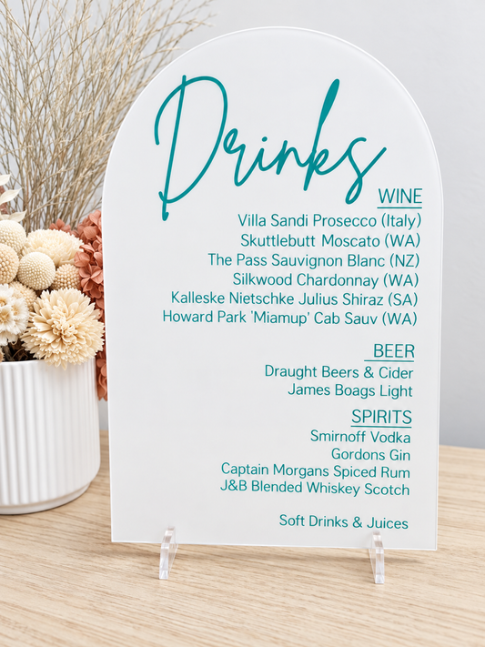 A4 Personalised Drinks Sign – Wedding & Event Drinks Menu