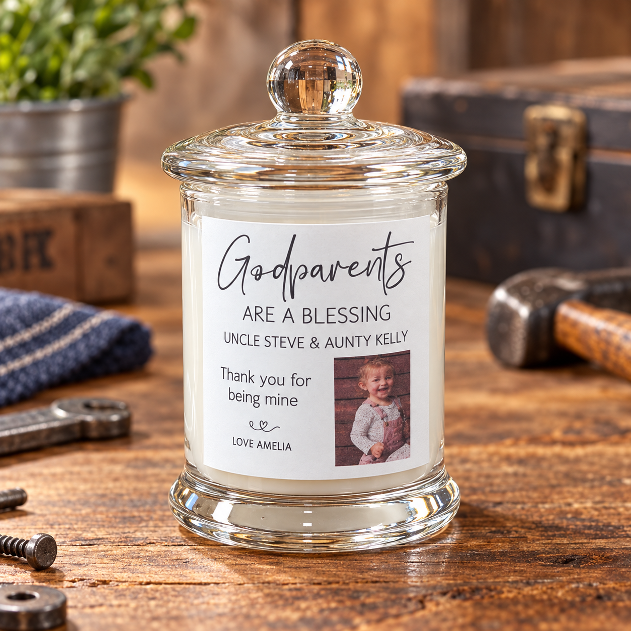 Personalised Photo Candle – Godparents