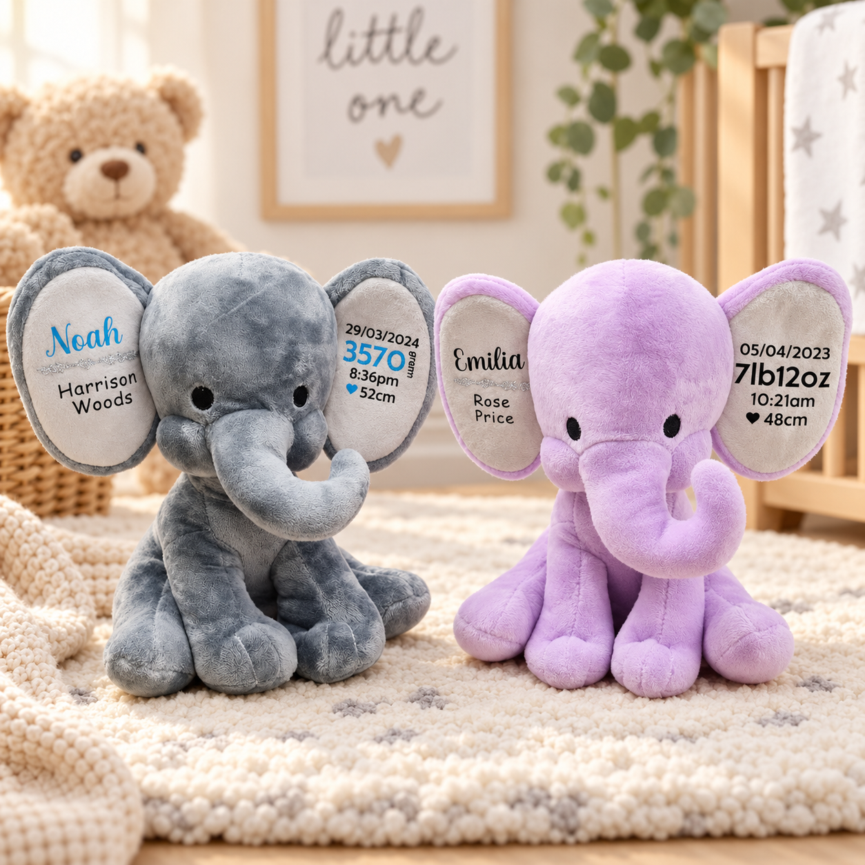 Personalised Baby Birth Details Elephant