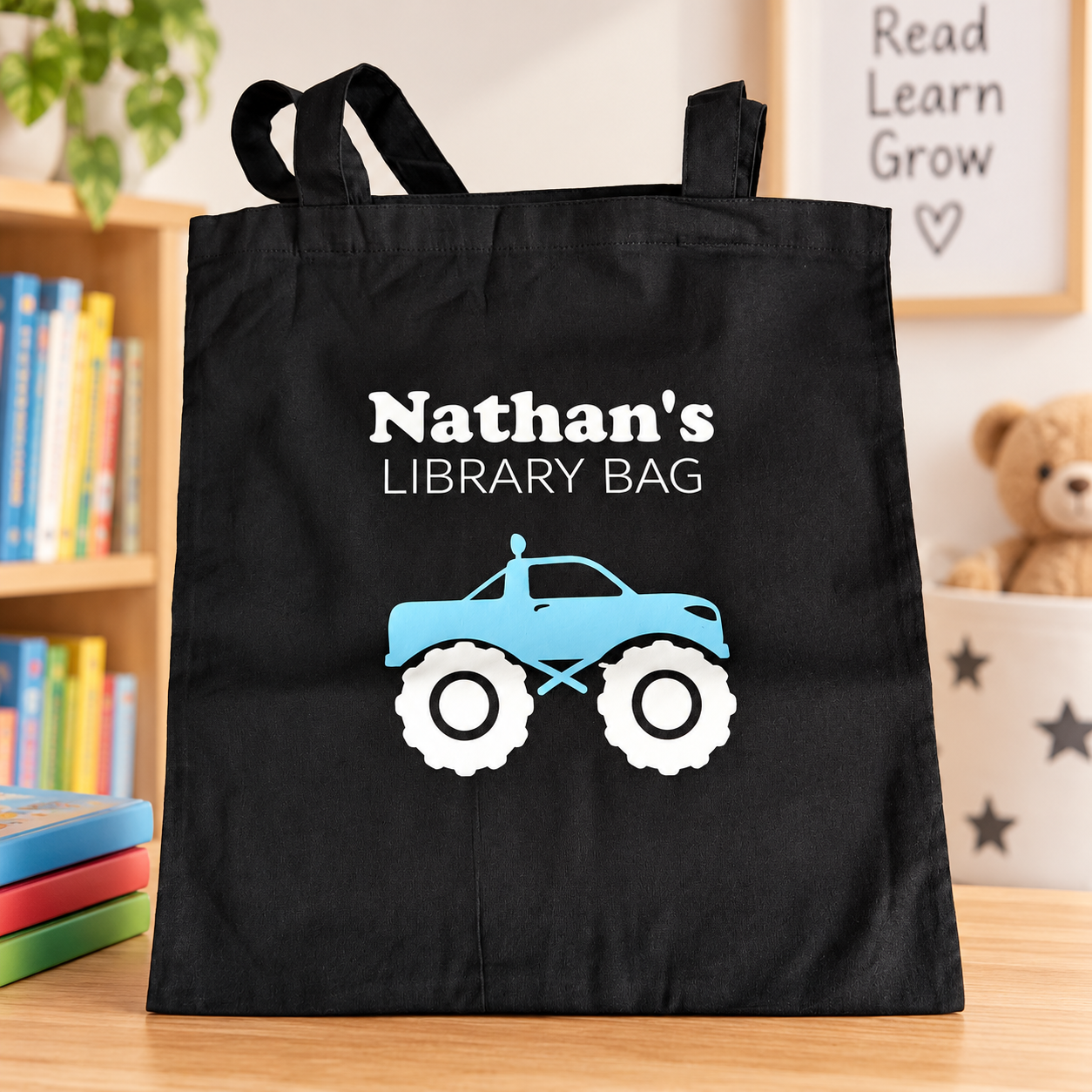 Personalised Monster Truck Library Bag