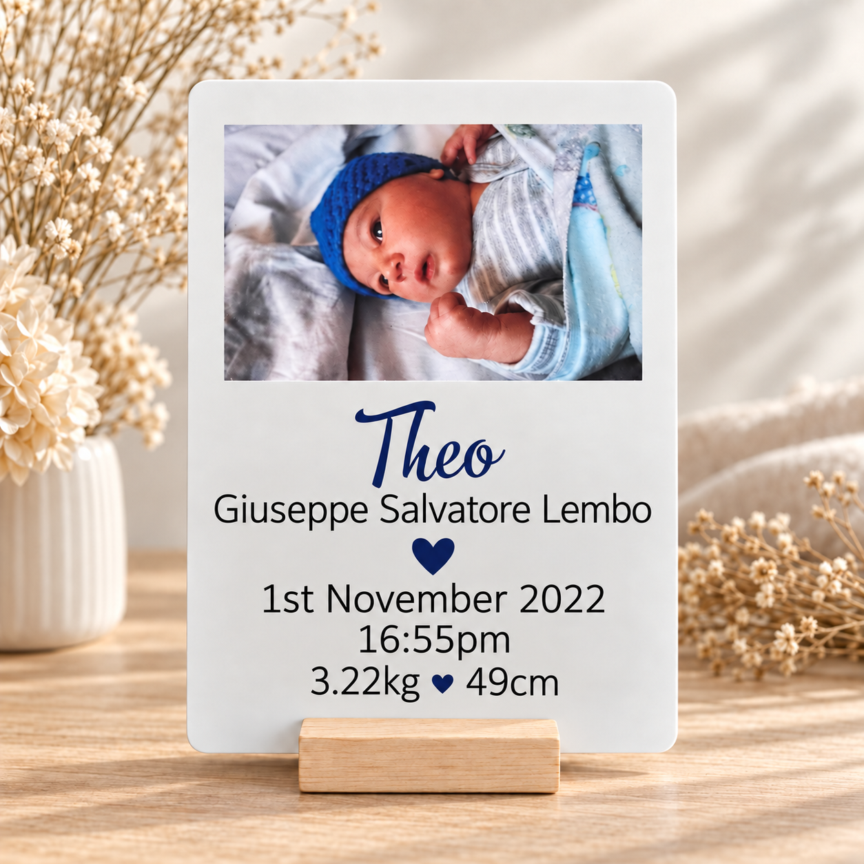 Personalised Baby Birth Details Photo Plaque