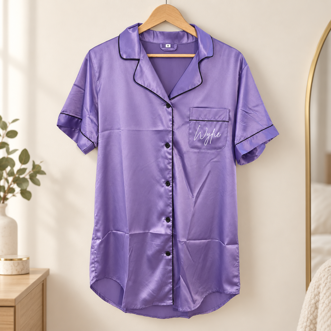 Personalised Satin Night Shirt – Short Sleeve