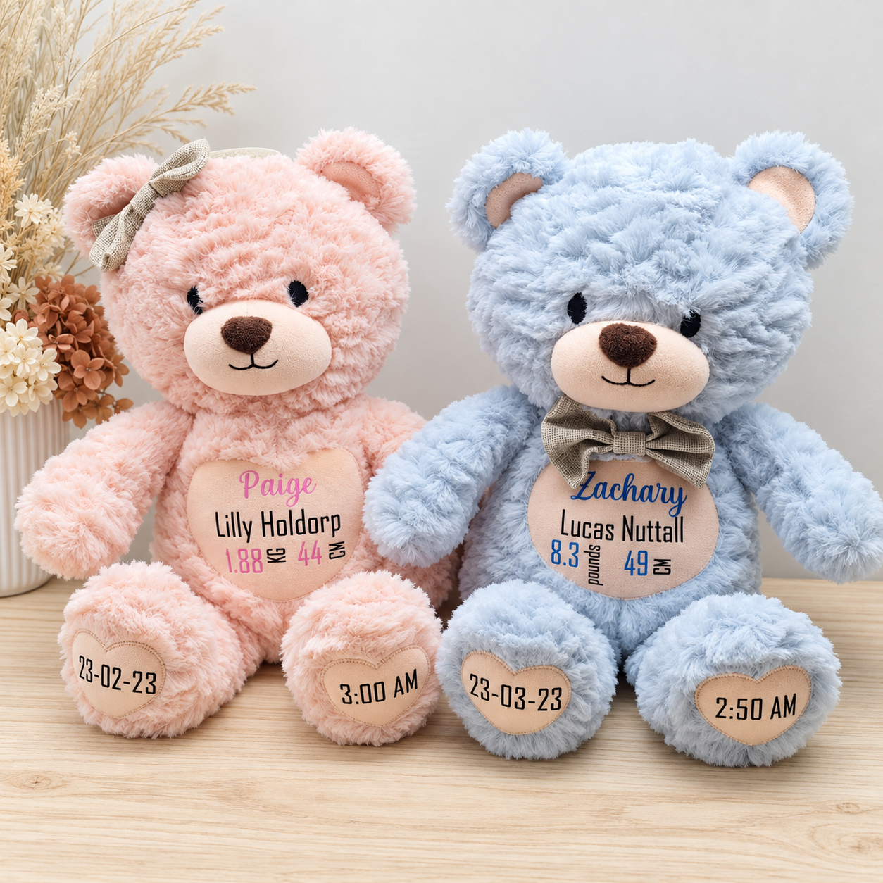 Personalised Birth Details Teddy Bear – Classic Design