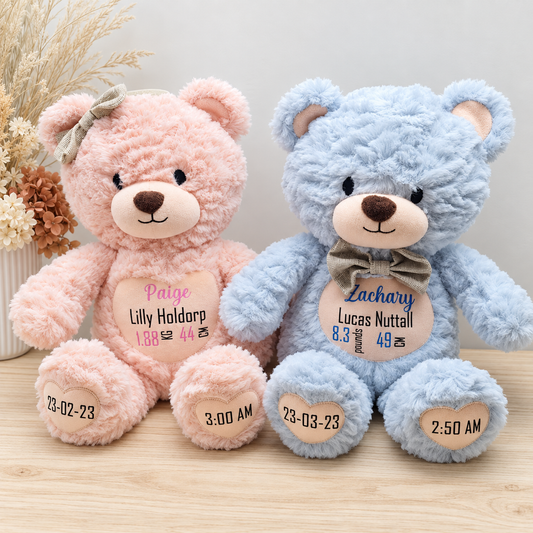 Personalised Birth Details Teddy Bear – Classic Design