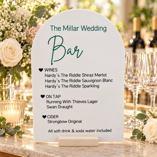 Personalised Wedding Bar Drinks Sign – Acrylic Drinks Menu