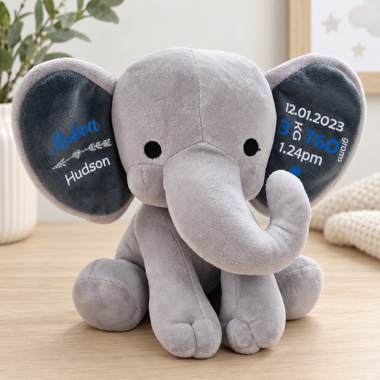 Personalised Baby Birth Details Elephant