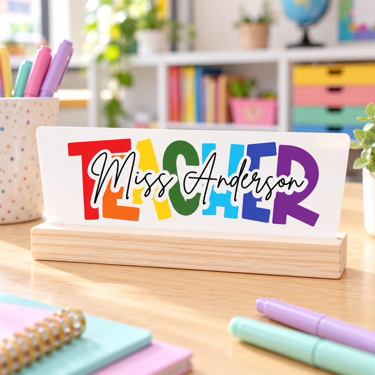 Colourful Personalised Teacher Desk Plaque