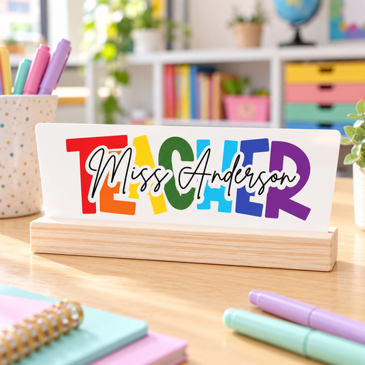 Colourful Personalised Teacher Desk Plaque