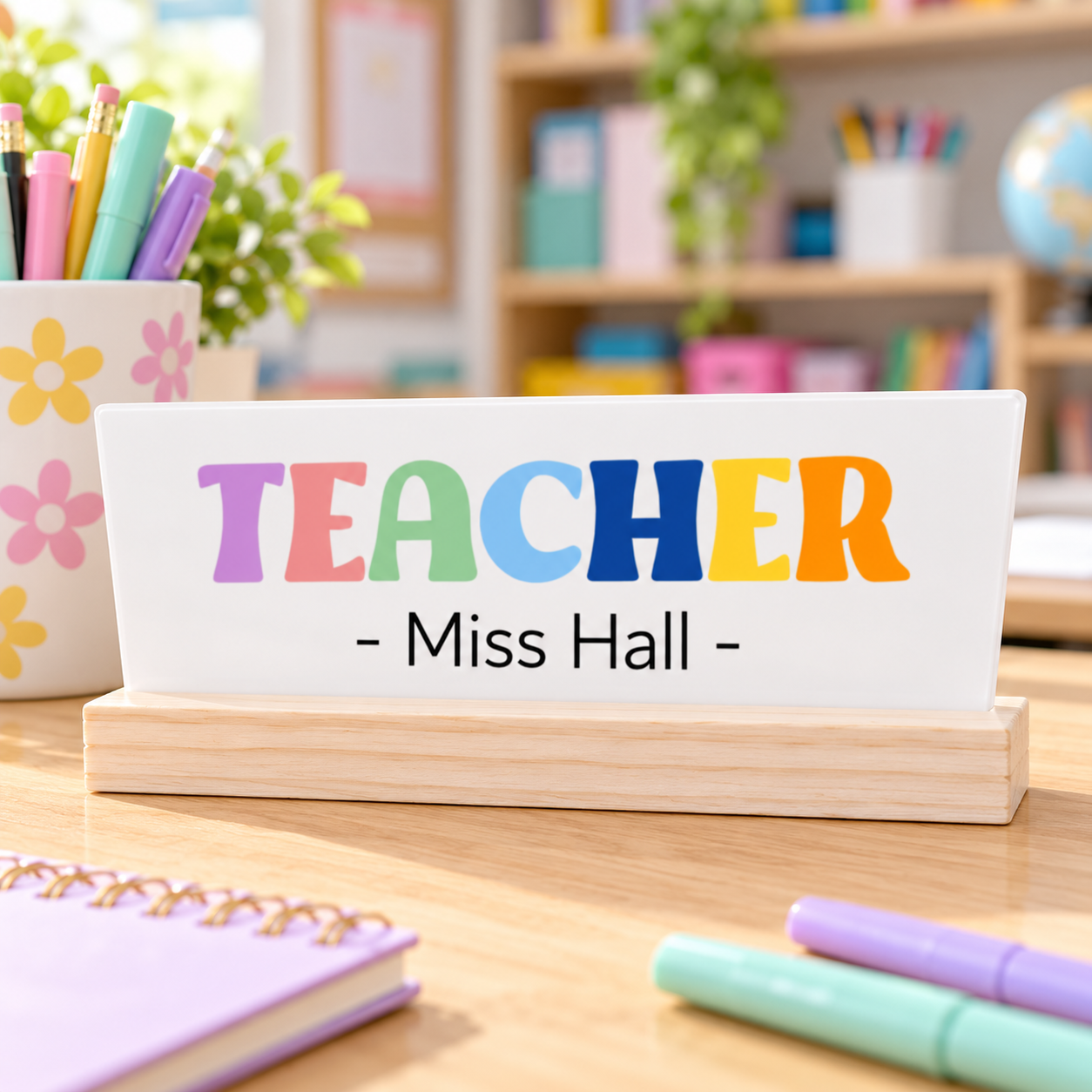 Colourful Personalised Teacher Desk Plaque