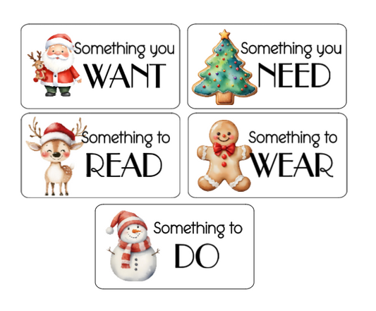 Christmas Something You Want, Need, Wear, Read & Do Gift Tags