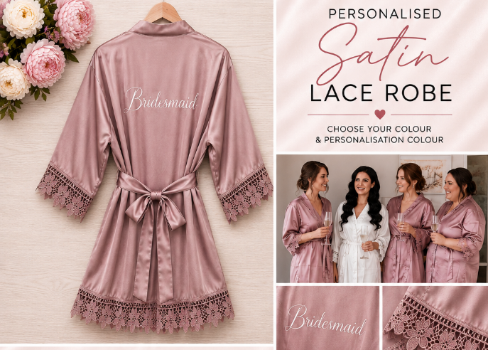 Personalised Satin Lace Robe