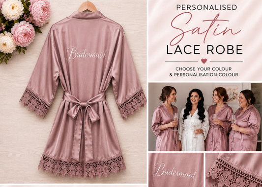 Personalised Satin Lace Robe