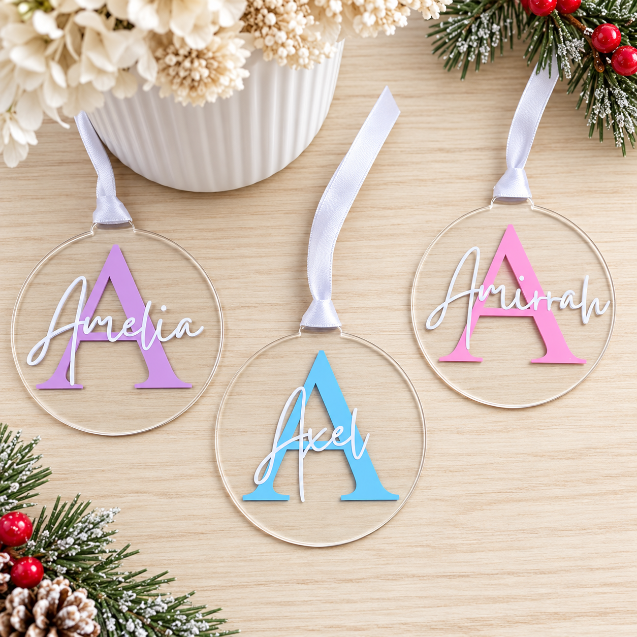 Personalised Initial & Name Clear Christmas Bauble