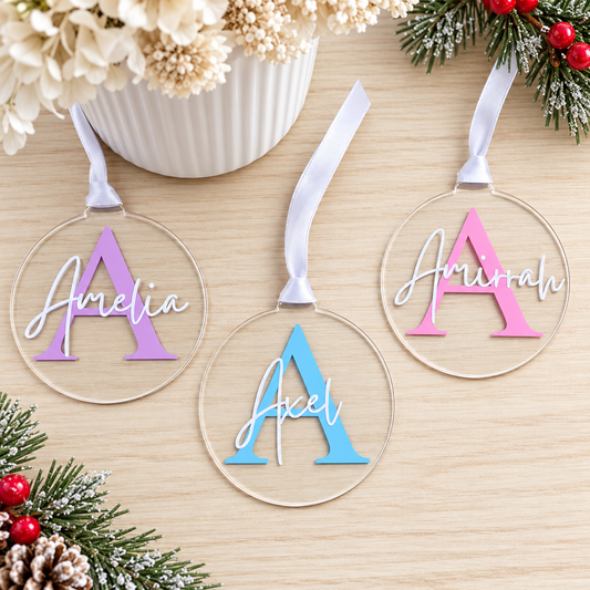Personalised Initial & Name Clear Christmas Bauble